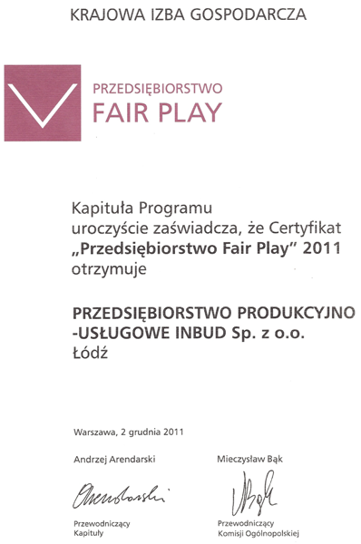 inbud fair play certyfikat