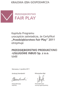 inbud fair play certyfikat